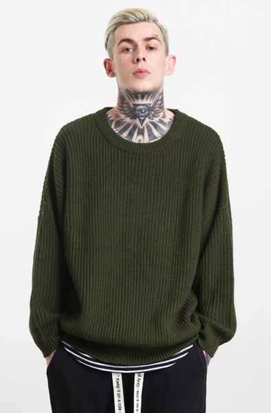 Oversized Knitted Solid Color Sweatshirt