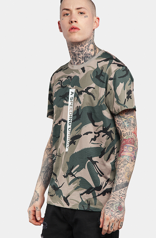 Gothic Font Digital Print Camo Shirt