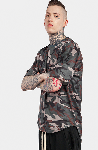 Gothic Font Digital Print Camo Shirt