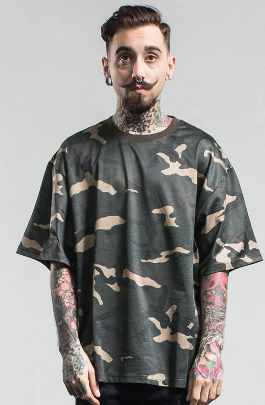 Army Green Camo Bat Sleeve T-Shirt